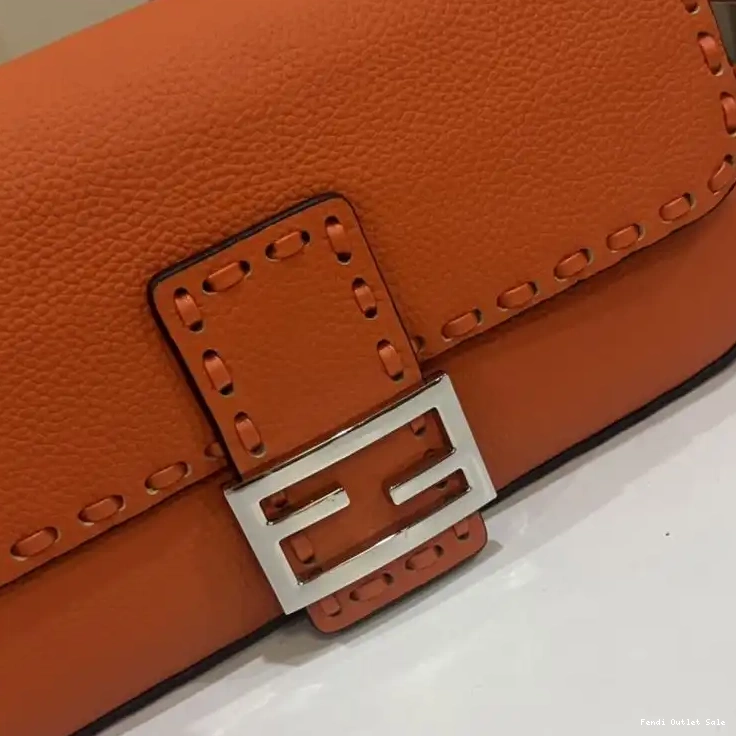 Cheap In Leather Orange Baguette Selleria Fendi Medium Romano Bag Cuoio 0403